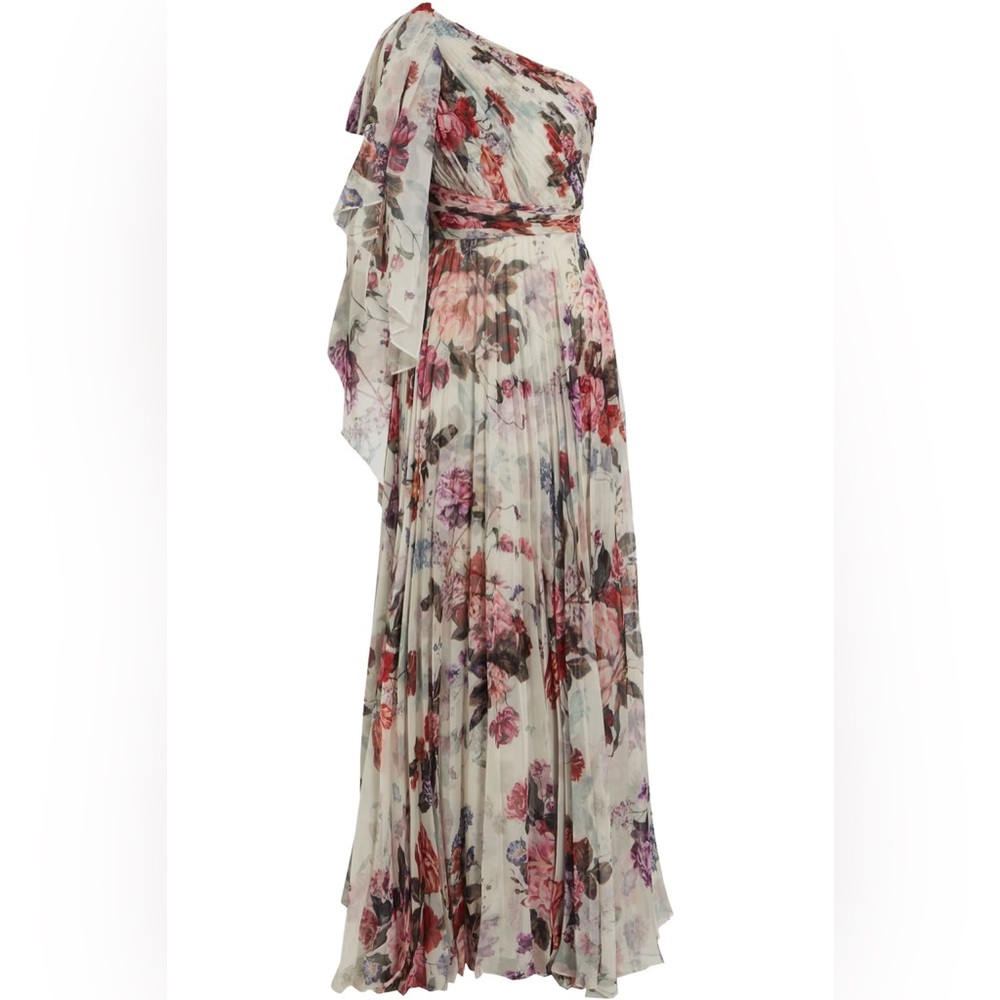 Marchesa Pleated One Shoulder Gown